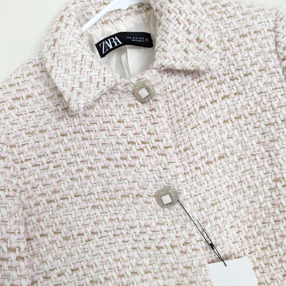 ZARA STRUCTURED TEXTURED TWEED SHORT JACKET LIMITED EDITION S,M PINK WHITE - Picture 14 of 14